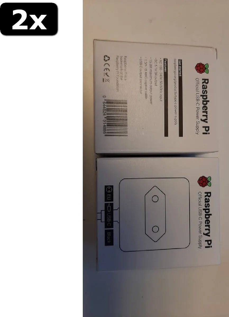 Raspberry Pi 4/400 Voeding USB-C 5.1V 3A - 2 Stuks