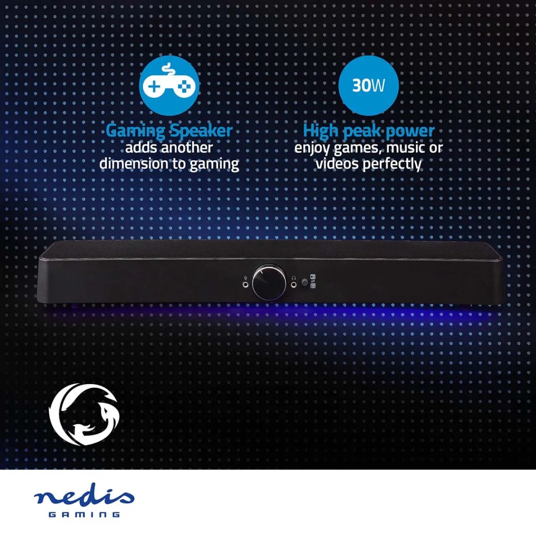 Nedis GSPRSB21020BK Gaming Soundbar 30W - Zwart