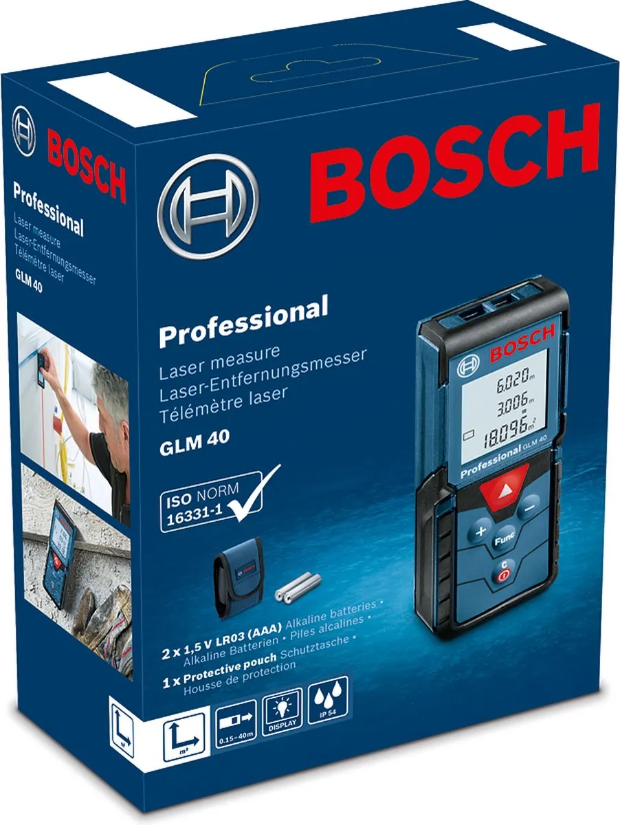 Bosch Professional GLM 40 Afstandsmeter - 2x AAA