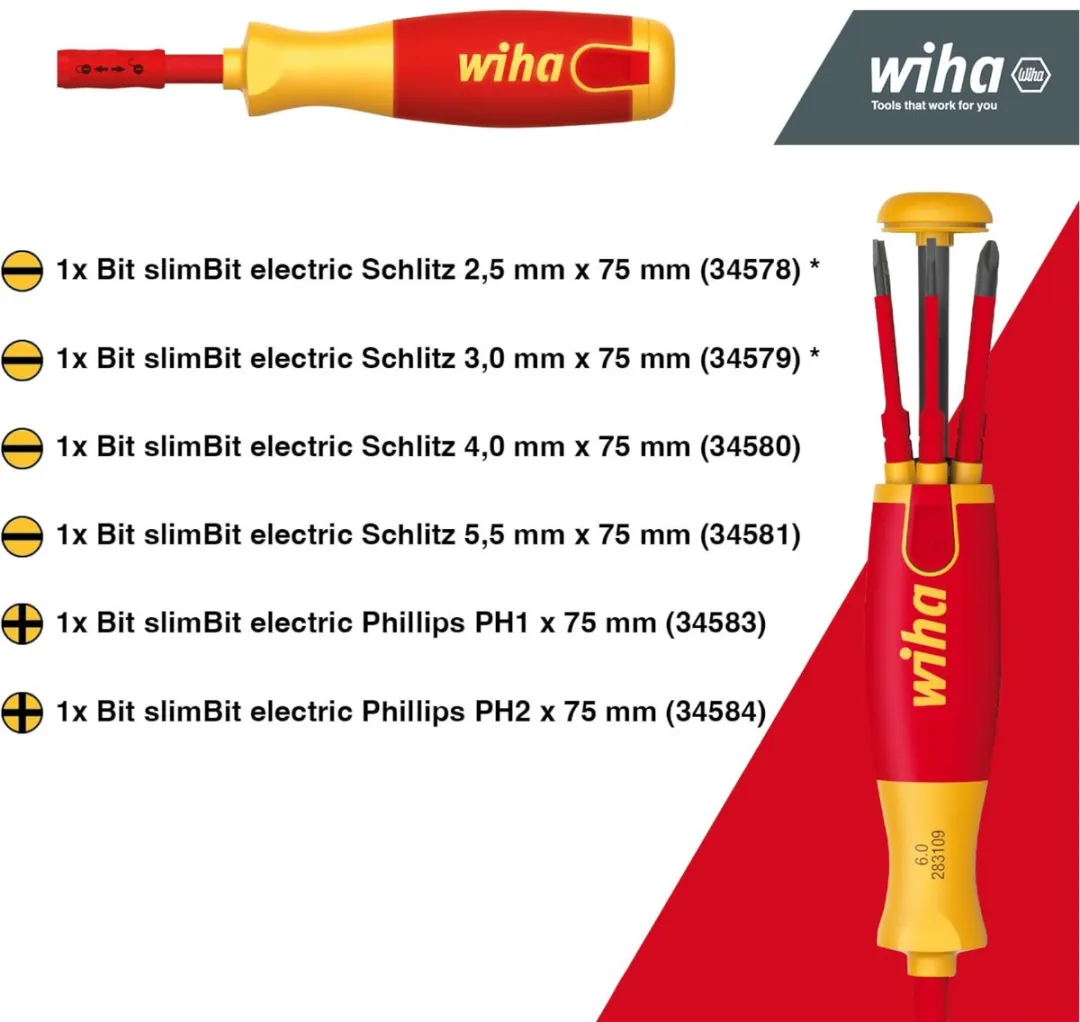 Wiha Schroevendraaier LiftUp Electric Bitmagazijn SB283109020 - 7 Stuks