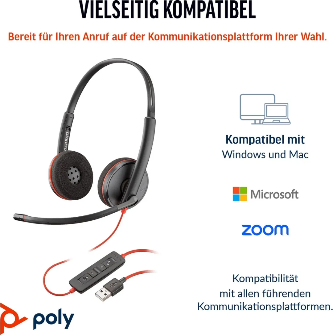 HP Poly Blackwire C3220 Over-Ear Headset - USB-C/A - Zwart