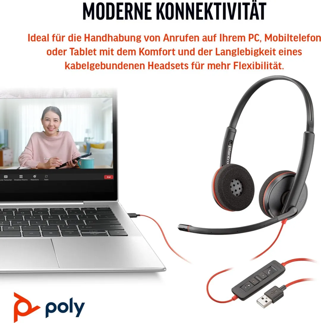 HP Poly Blackwire C3220 Over-Ear Headset - USB-C/A - Zwart