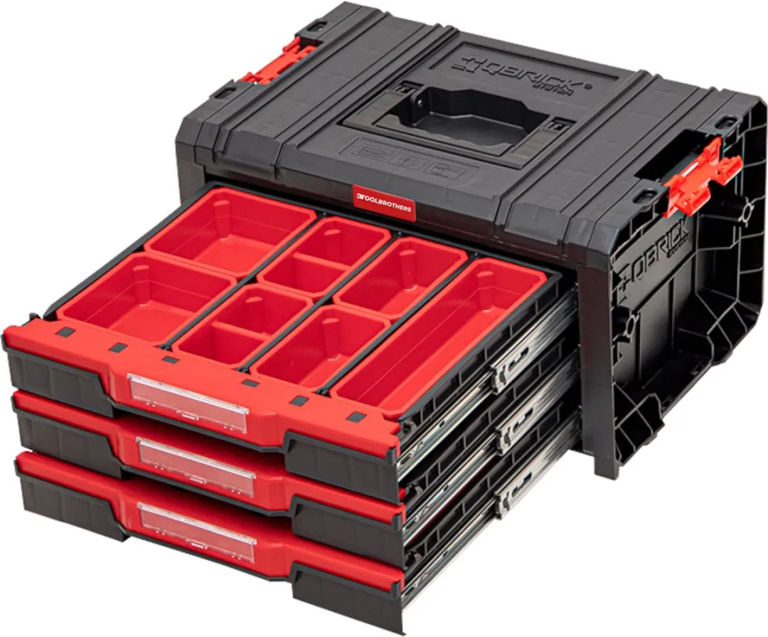 Toolbrothers RHINO Drawer 3 ECO Organize+ - 3 Lades + Bakken - IP54 - Zwart/Rood - afbeelding 3 van 6
