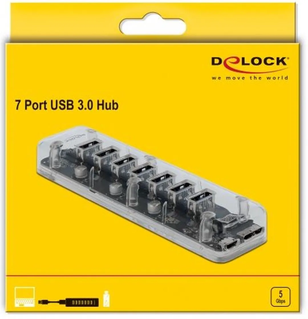 Delock USB 3.0 Hub 7 Poorten - Transparant