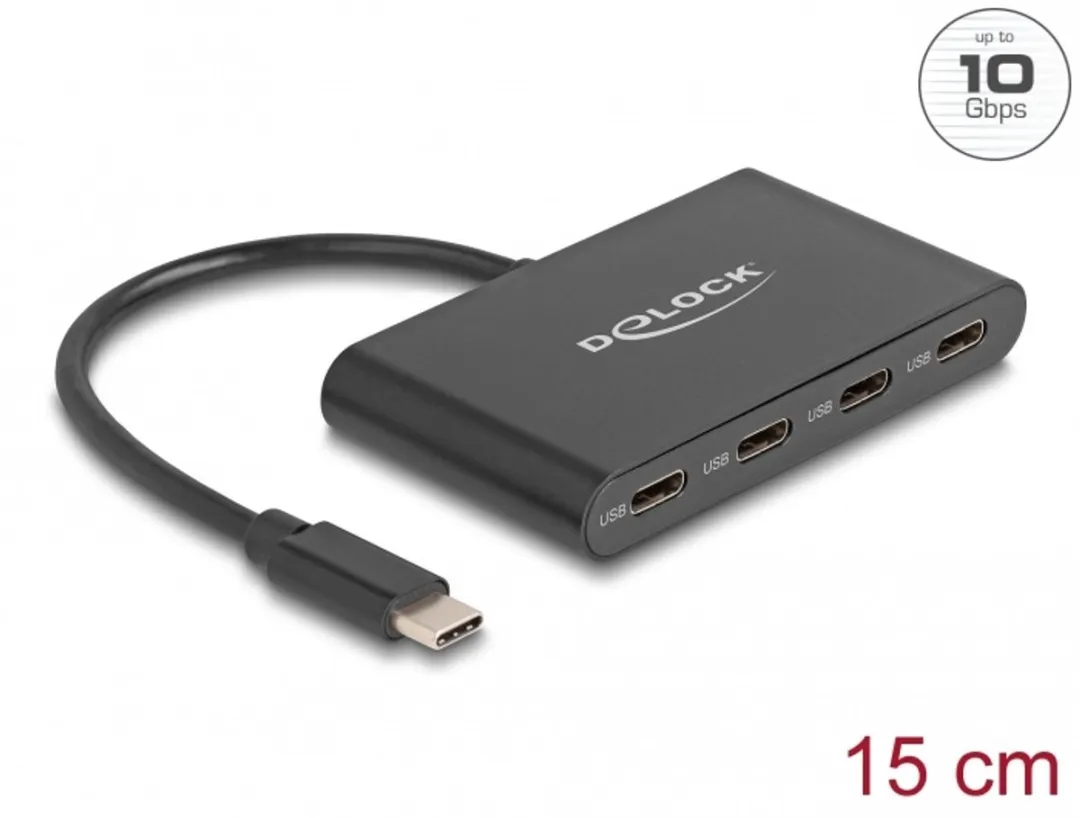Delock USB 3.2 Gen 2 Type-C Hub 64129 - 4 Poorten - Zwart