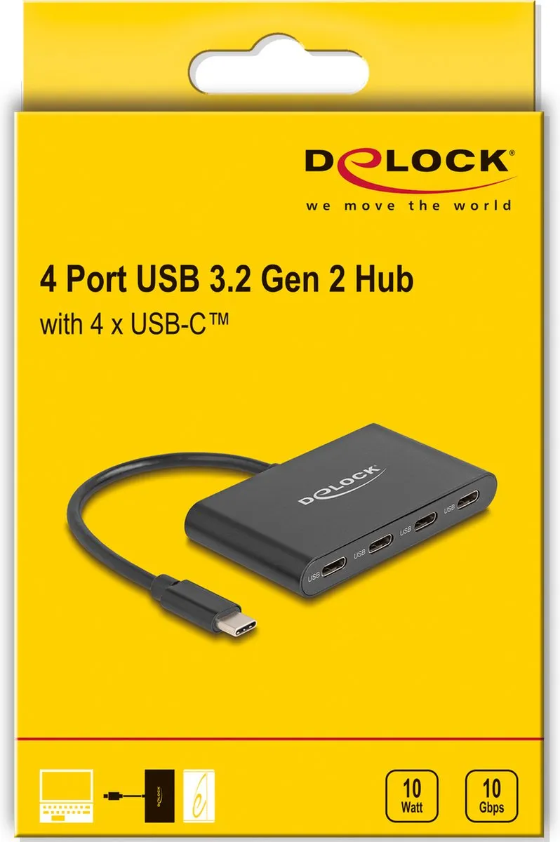 Delock USB 3.2 Gen 2 Type-C Hub 64129 - 4 Poorten - Zwart