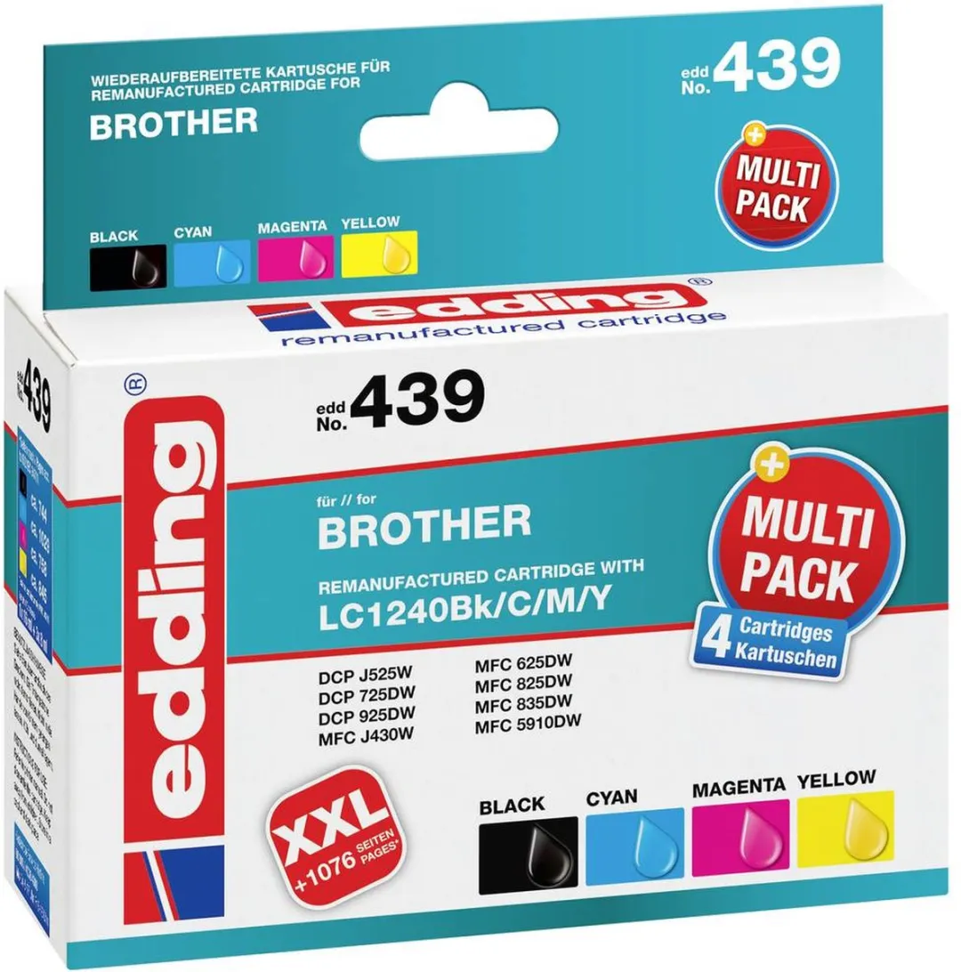 edding EDD-439 Inktcartridge - 4 Stuks (Zwart/Cyaan/Magenta/Geel) - o.a. Brother