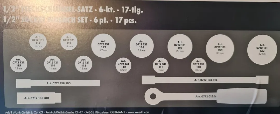 Würth Dopsleutel 1/2" 17-delig - 17 Stuks