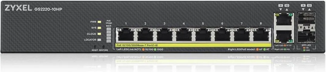 Zyxel GS2220-10HP Switch - 10 PoE-poorten 180W - Zwart