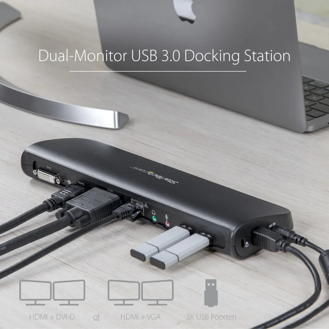 Startech USB3SDOCKHDV USB Hub - 4x USB 3.0 Zwart