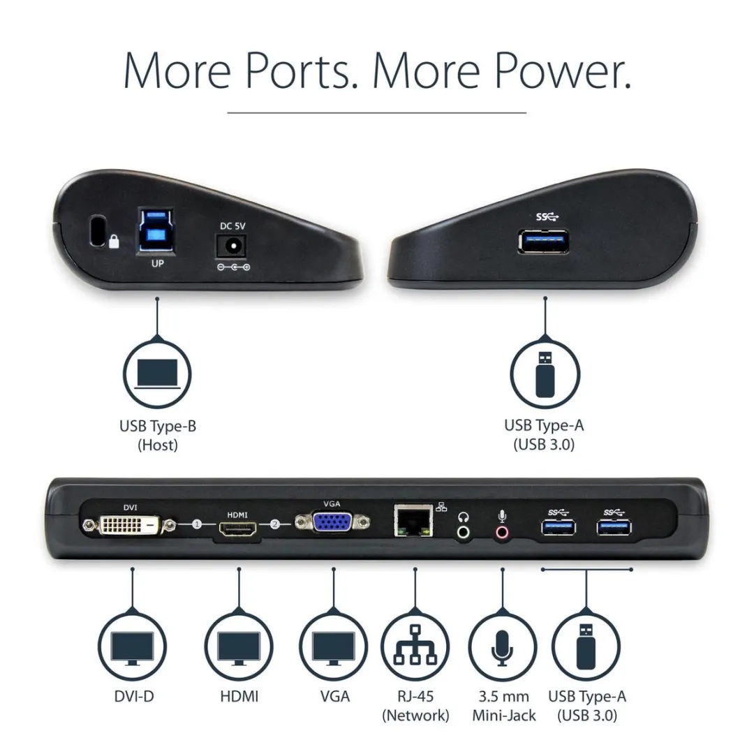 Startech USB3SDOCKHDV USB Hub - 4x USB 3.0 Zwart
