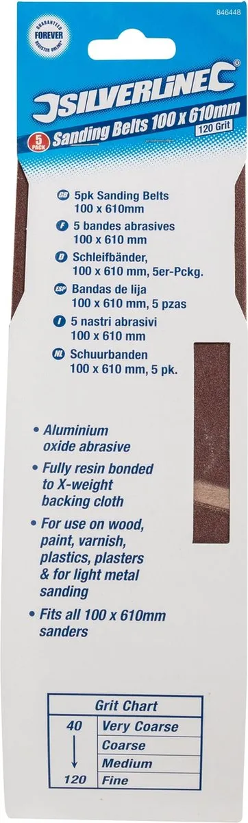 Silverline Schuurbanden Aluminiumoxide 120 - 100x610mm - 5 Stuks