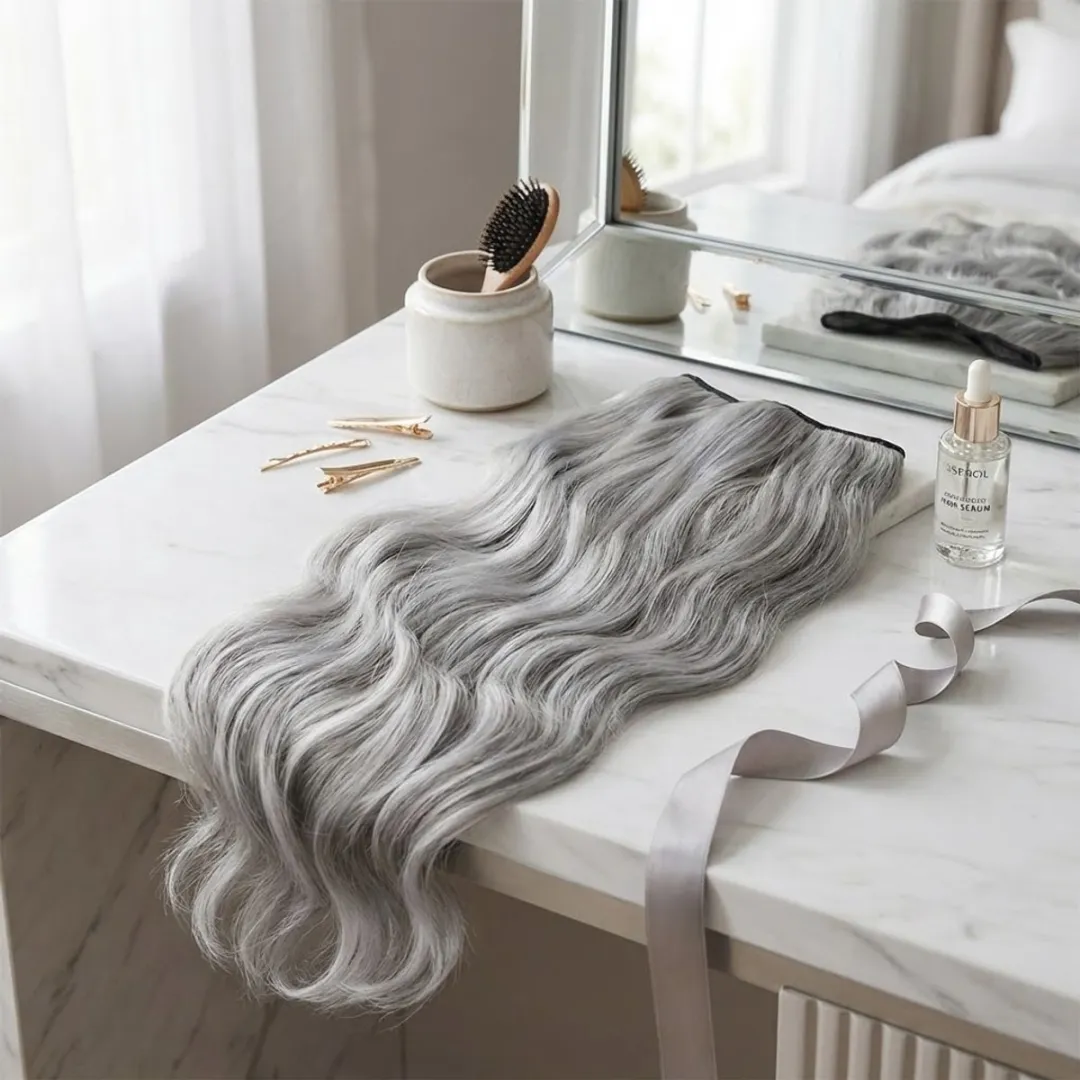 NuveX Wavy Haar Extensie Clip - Oma Grijs
