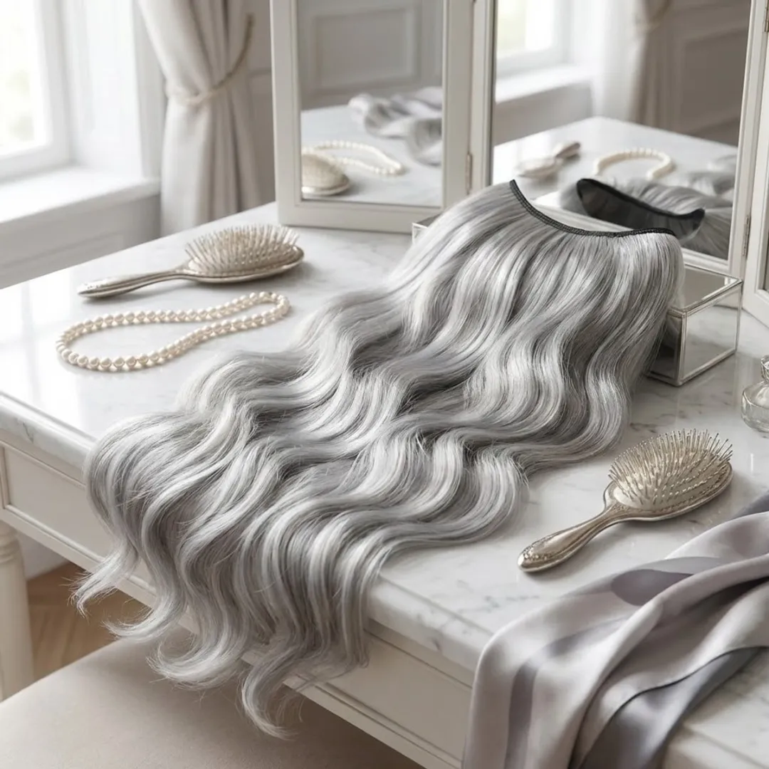 NuveX Wavy Haar Extensie Clip - Oma Grijs