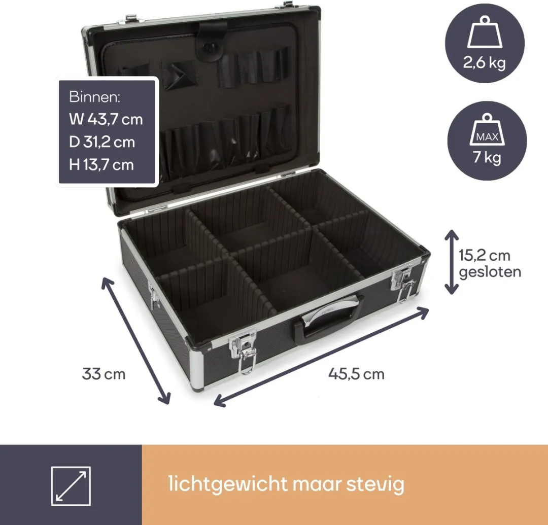 Perel Gereedschapskoffer 1819-1 - Aluminium - 455x330x152mm - Grijs