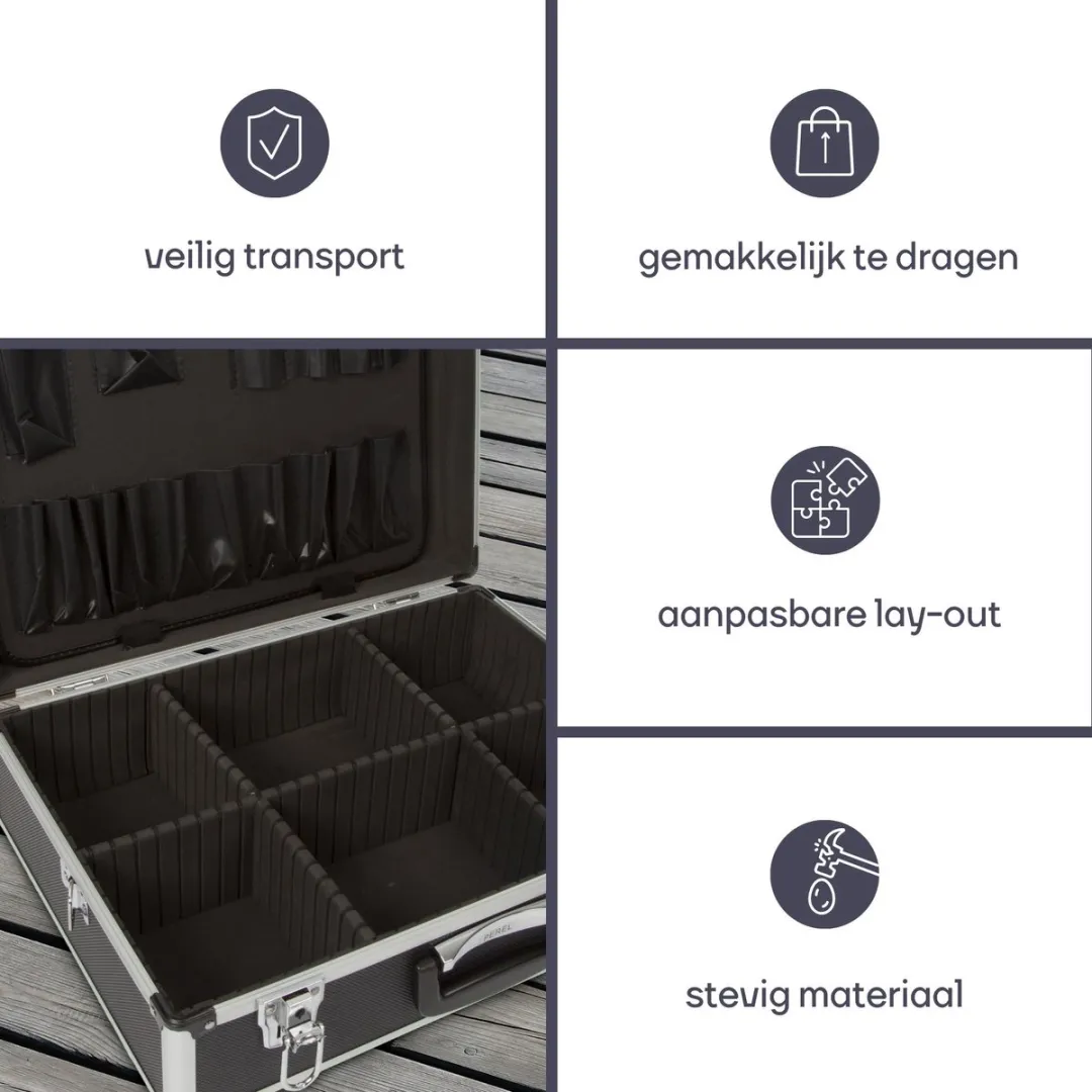 Perel Gereedschapskoffer 1819-1 - Aluminium - 455x330x152mm - Grijs
