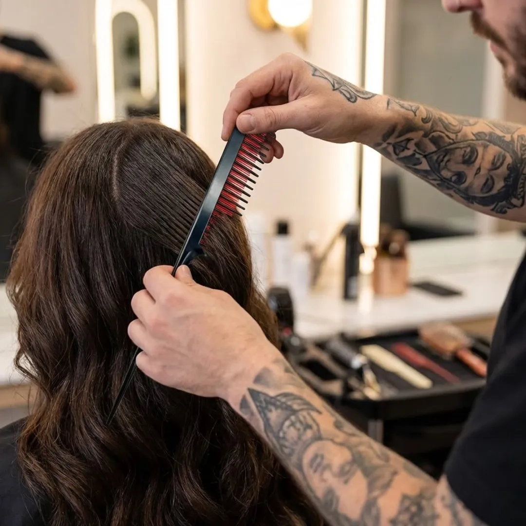 NuveX Zwart Rood Tail Comb - Puntkam met fijne tanden