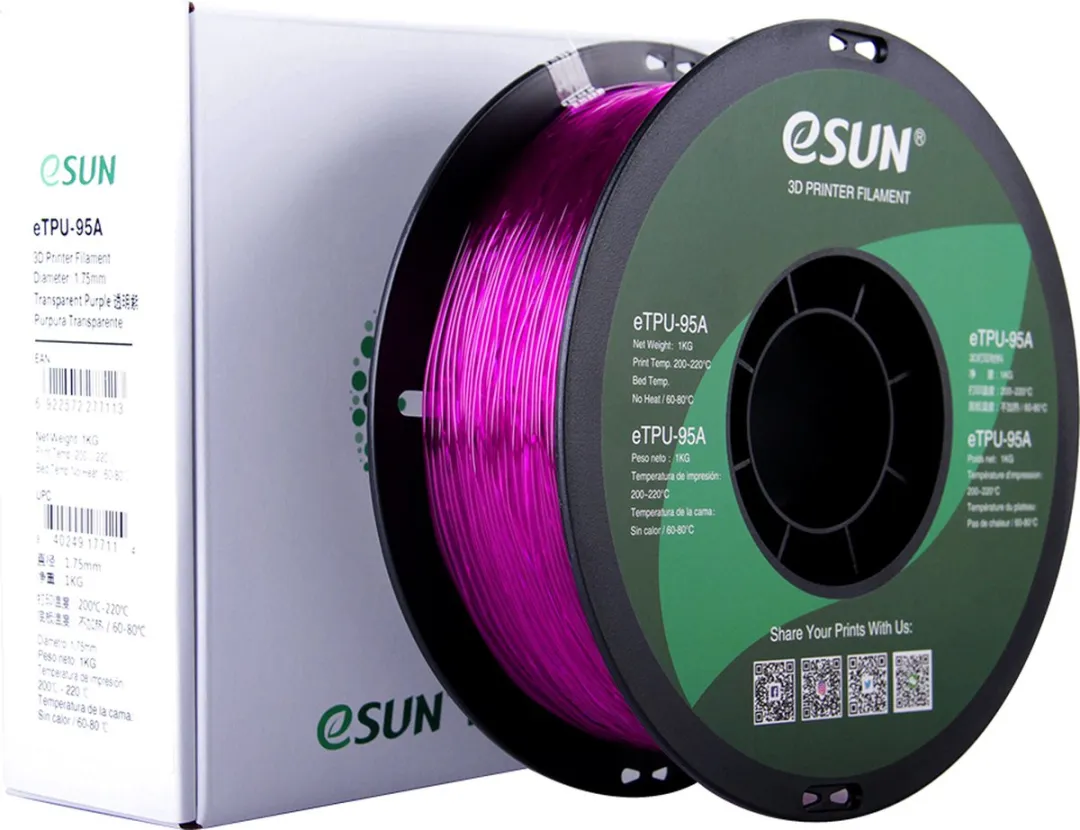 ESUN eTPU-95A Filament 1.75mm Transparant Paars 1kg