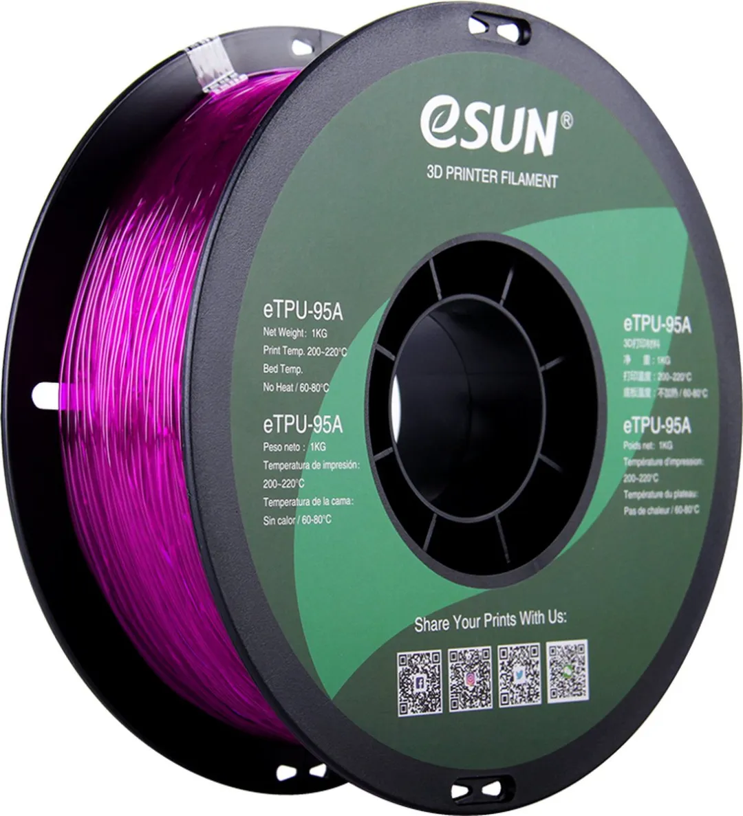 ESUN eTPU-95A Filament 1.75mm Transparant Paars 1kg