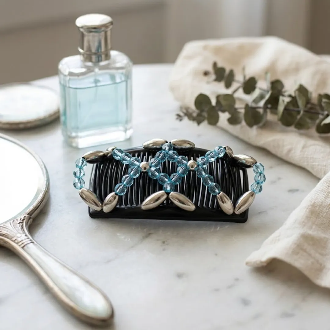 NuveX Magic Hair Clip Blauw met Zilver - Blauwe kralen