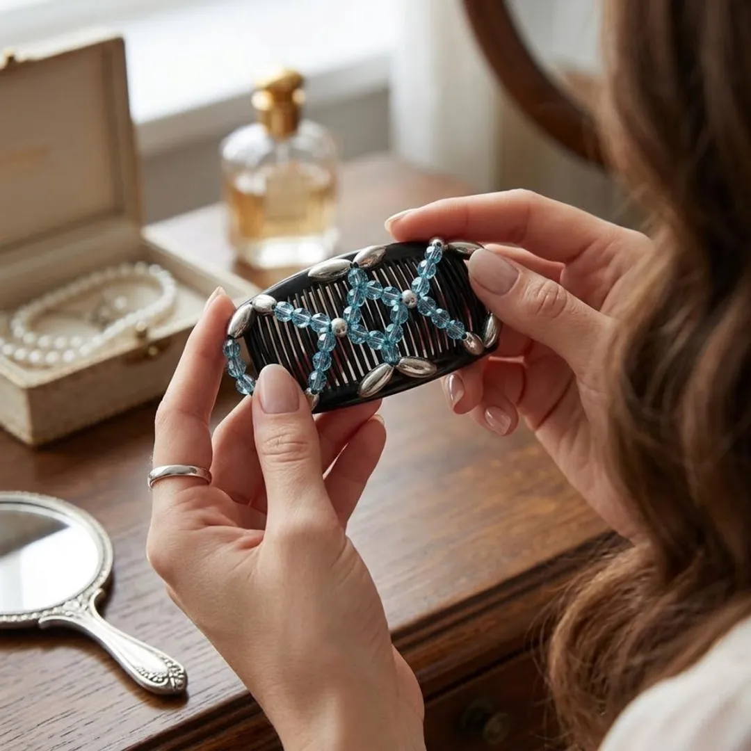 NuveX Magic Hair Clip Blauw met Zilver - Blauwe kralen
