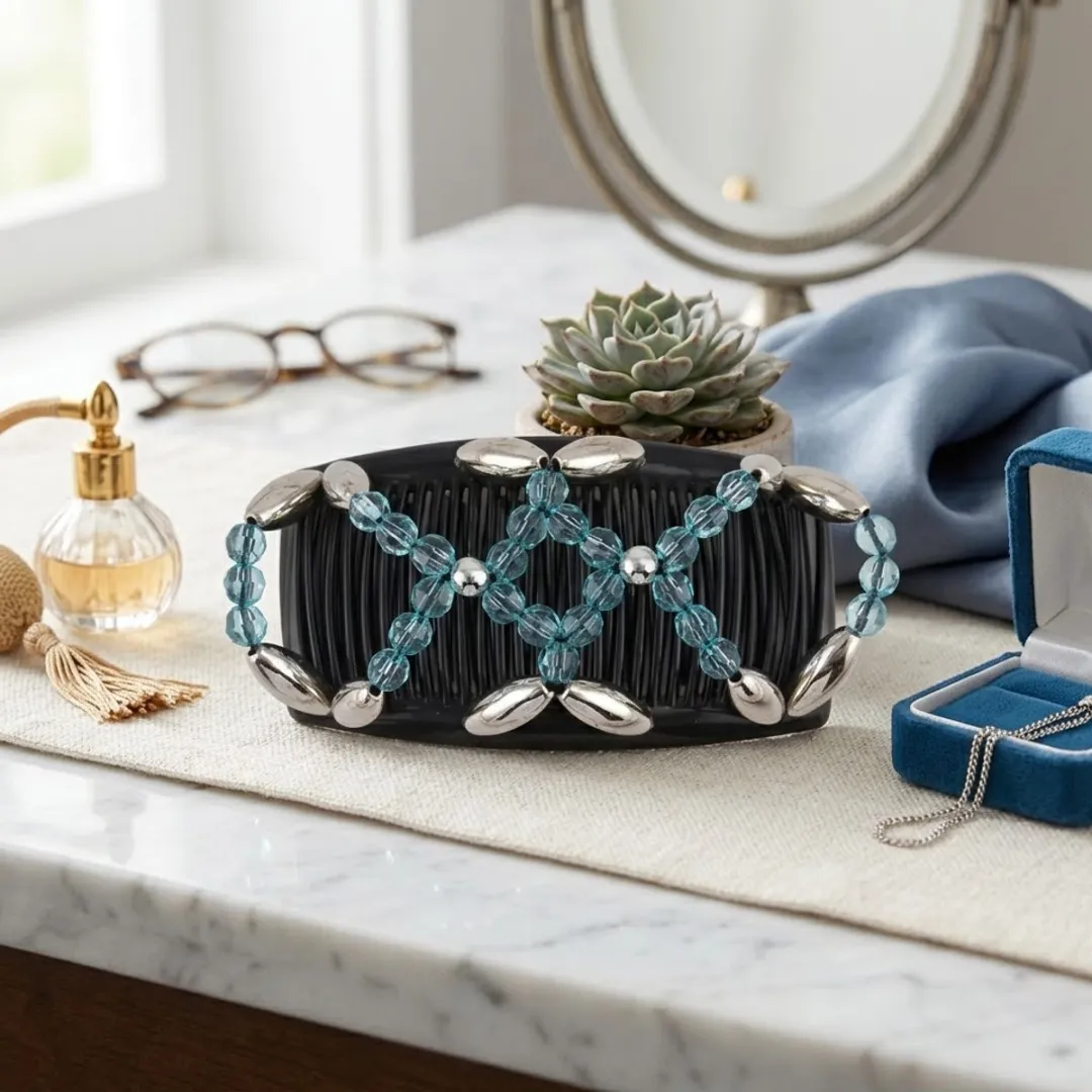 NuveX Magic Hair Clip Blauw met Zilver - Blauwe kralen