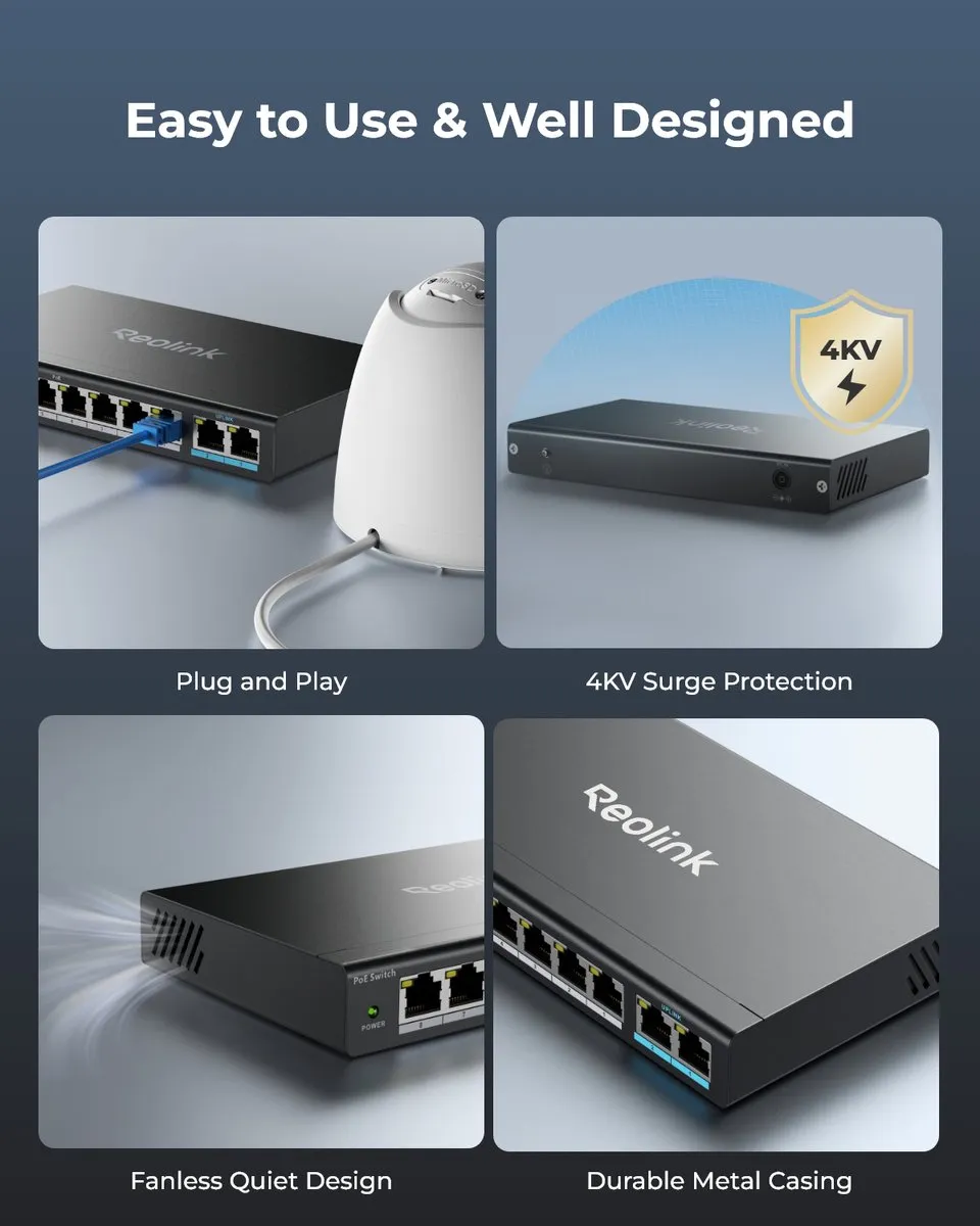 Reolink RLA-PS1 PoE Switch 8 PoE-poorten - Zwart