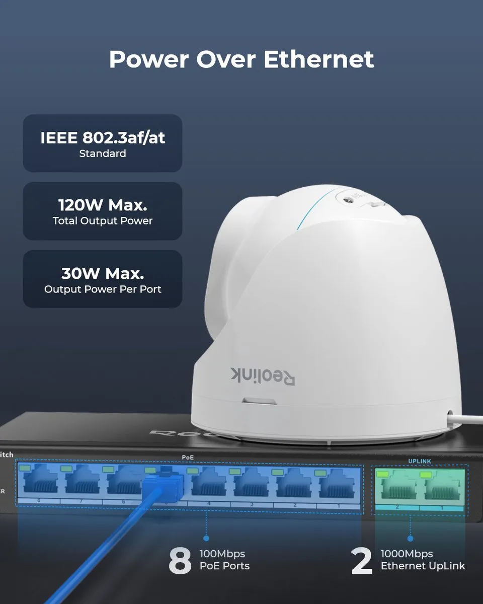 Reolink RLA-PS1 PoE Switch 8 PoE-poorten - Zwart