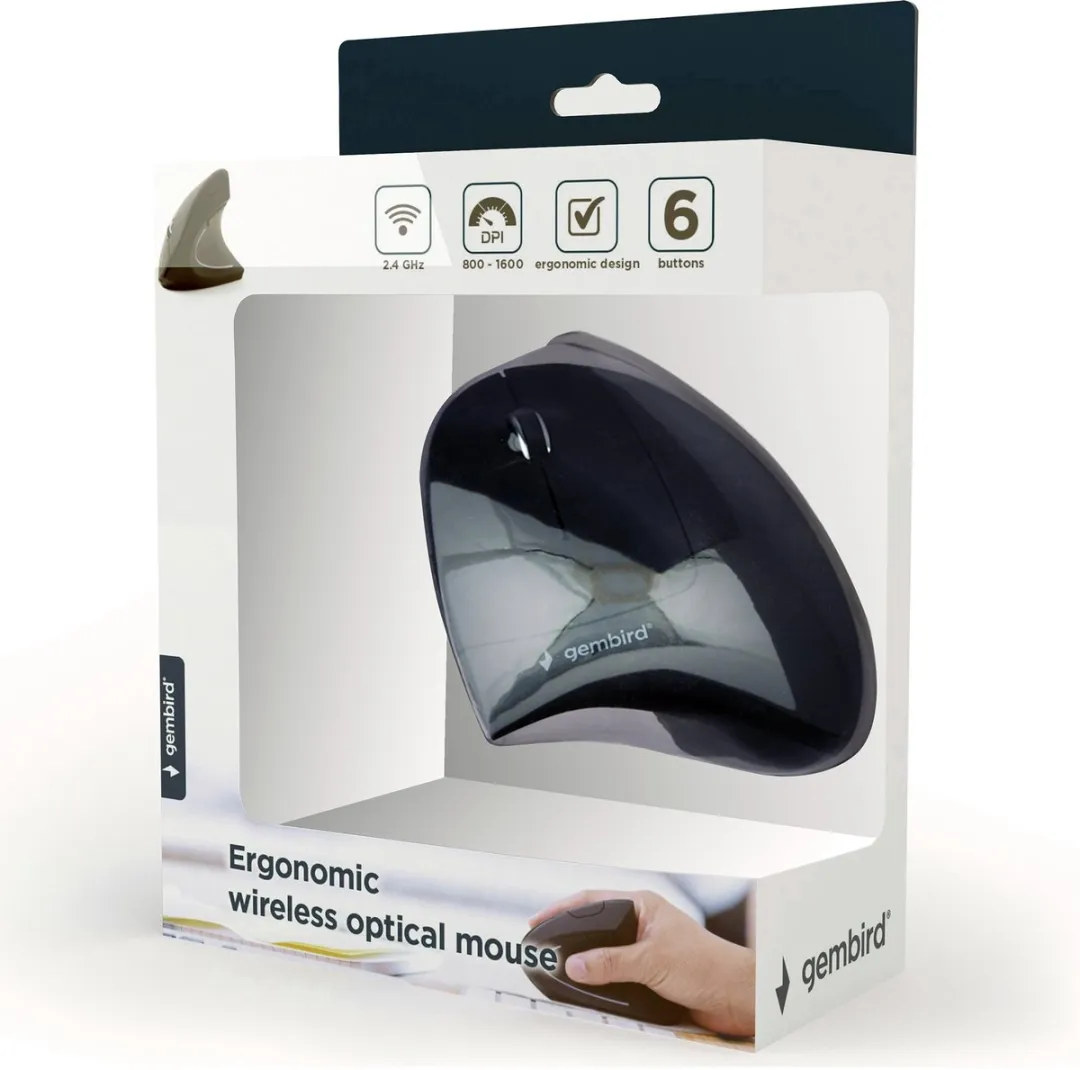 Gembird MUSW-ERGO-01 Optische Muis - Draadloos - Zwart