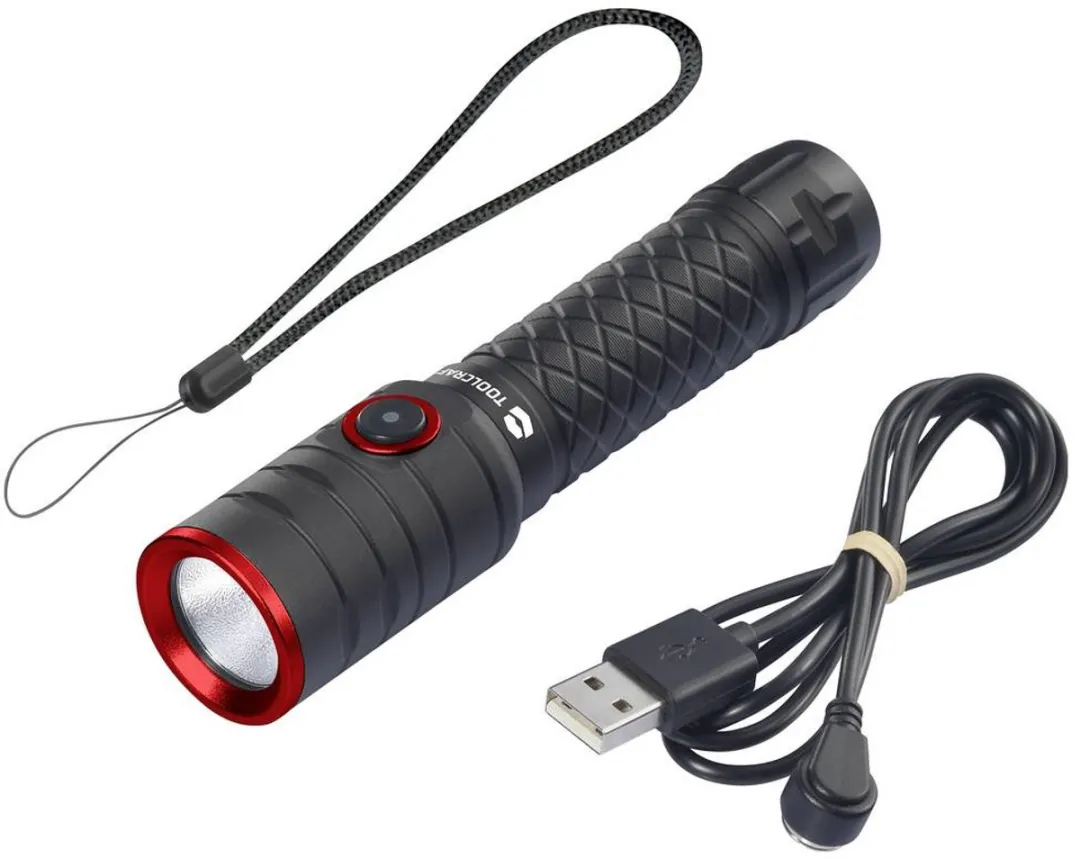 TOOLCRAFT Zaklamp 1000 Lm - Oplaadbaar - Zwart-rood