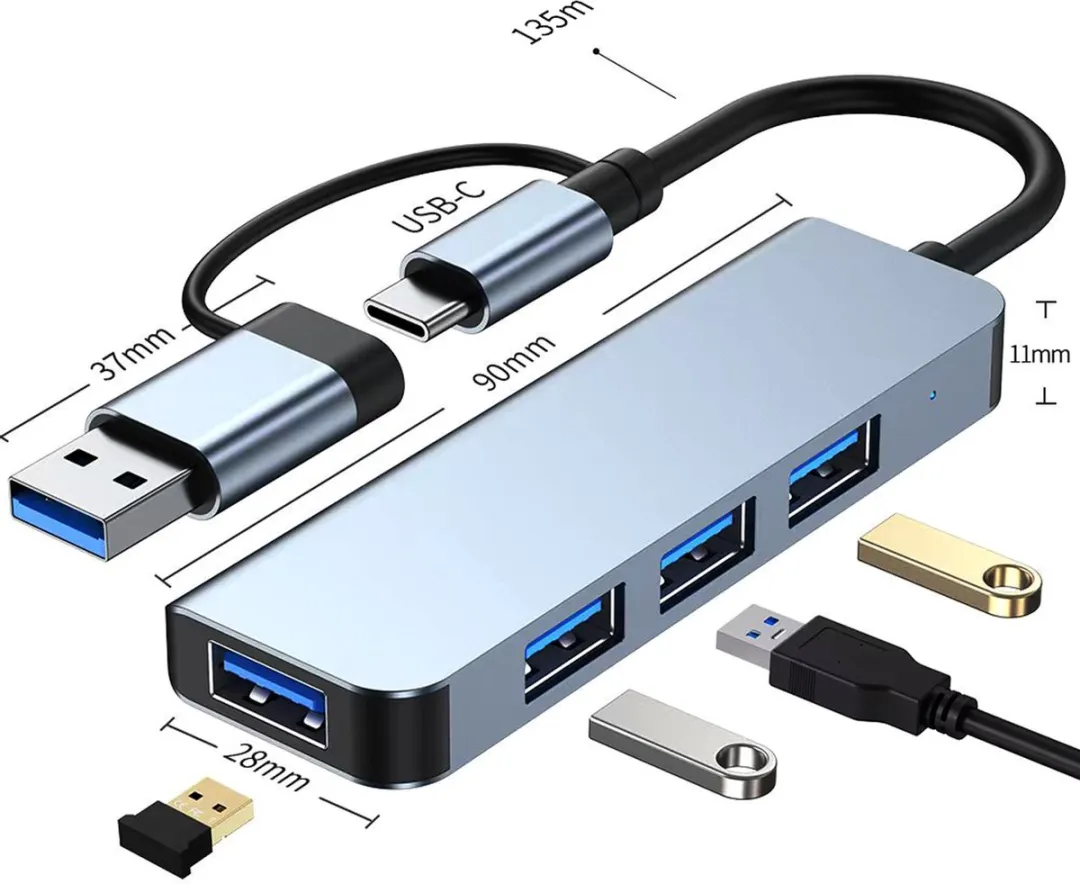 NÖRDIC USBC-HUB13 USB-C Hub 4x USB-A 3.0 Grijs