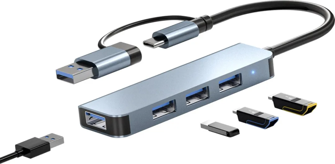 NÖRDIC USBC-HUB13 USB-C Hub 4x USB-A 3.0 Grijs