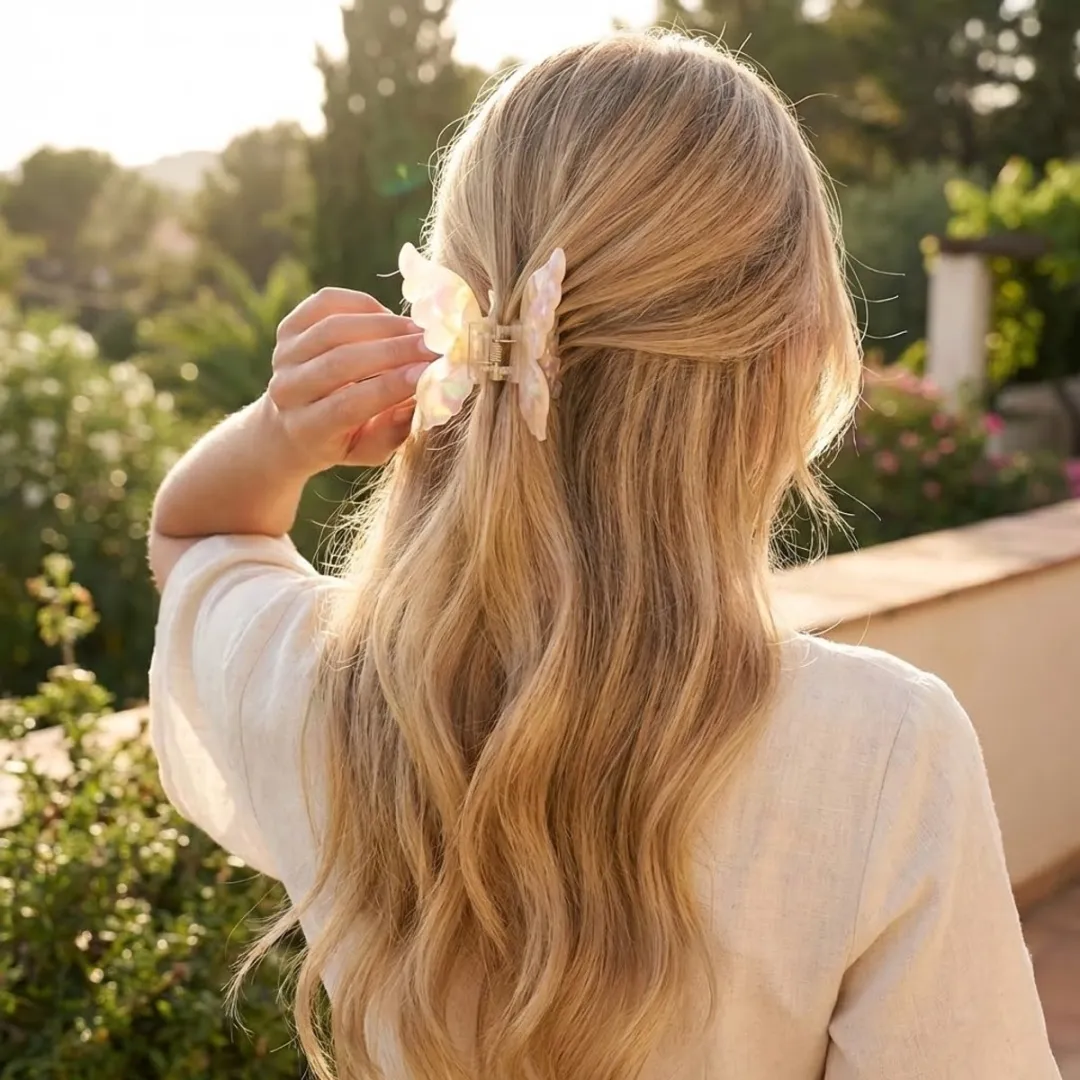 NuveX Parelmoer Beige Vlinder Haarclip - Sterke Grip