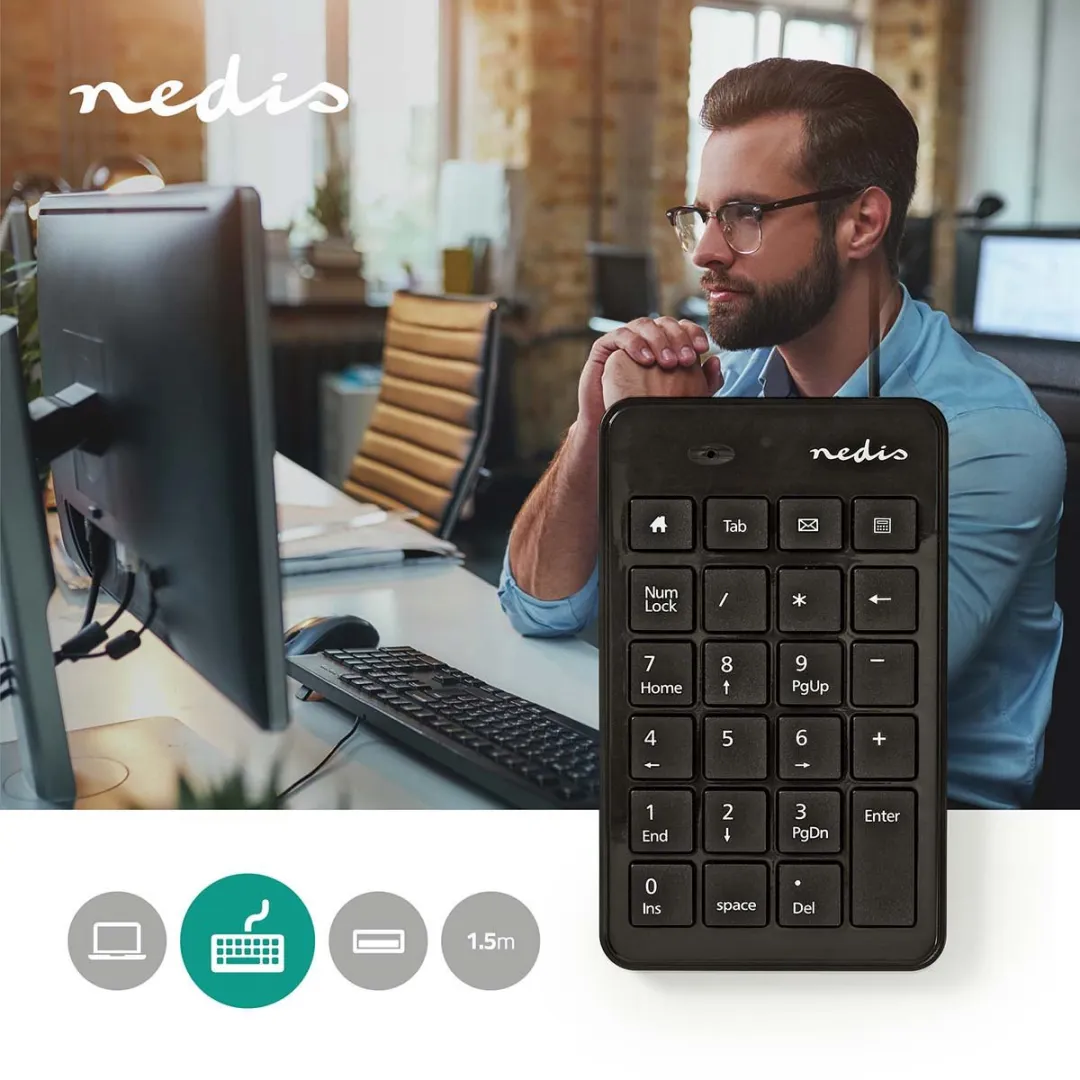 Nedis KBNM100BK Bedraad Toetsenbord - Zwart