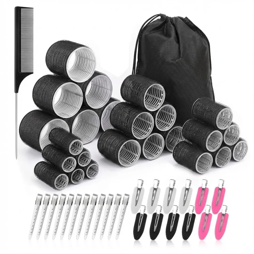 NuveX Zwart Klittenband Haarkrullers Set 50 Stuks