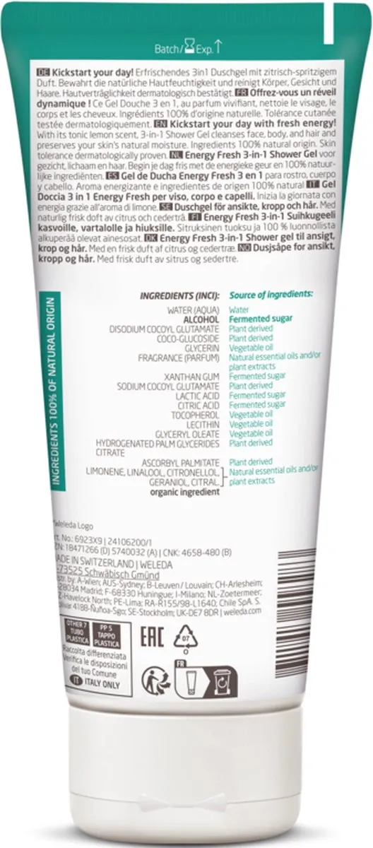 Weleda Men Energy Fresh Douchegel Citroen & Cederhout 200ml