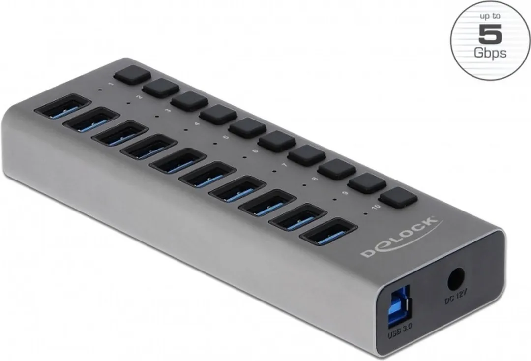 Delock USB Hub 10 Poorten 63670 - Grijs