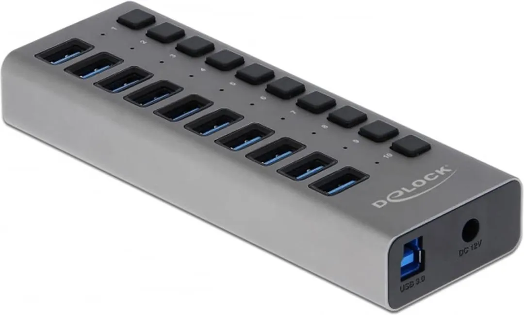 Delock USB Hub 10 Poorten 63670 - Grijs