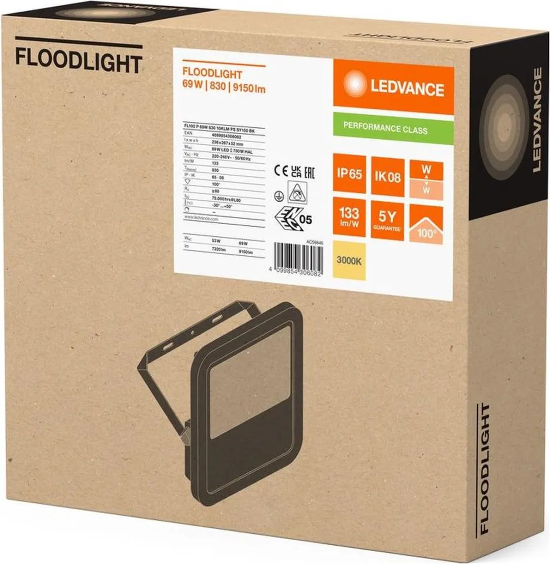 LEDVANCE Floodlight Aluminium 69W 9150lm Warm Wit - Zwart
