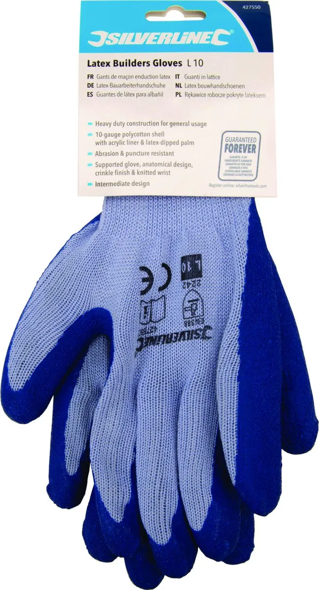 Silverline Bouwhandschoenen Latex L - Blauw