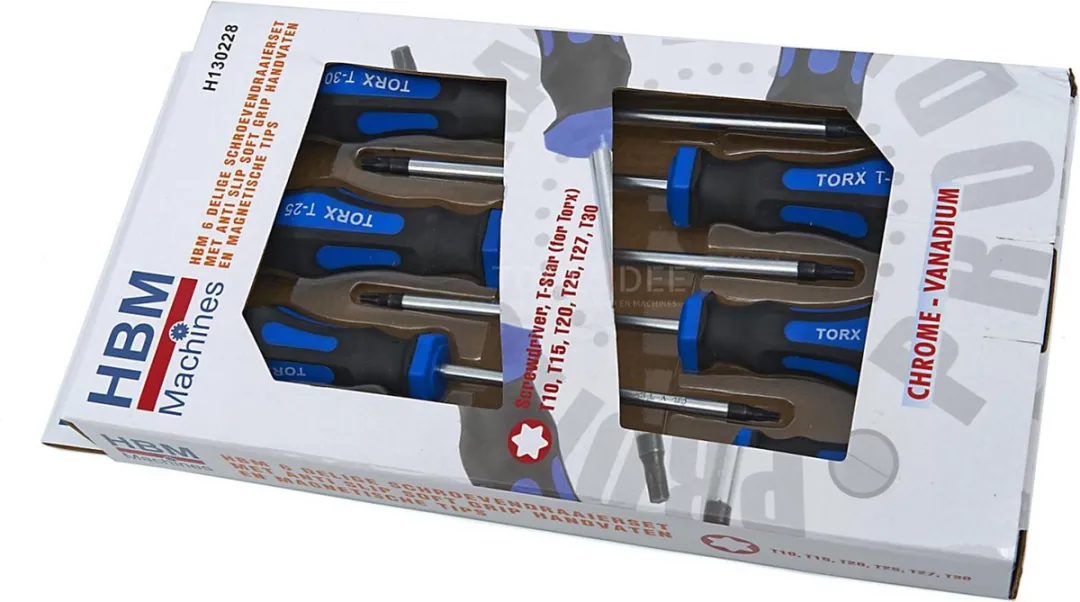 HBM 6-delige Torx Schroevendraaierset T10-T30 - Anti-slip Soft Grip