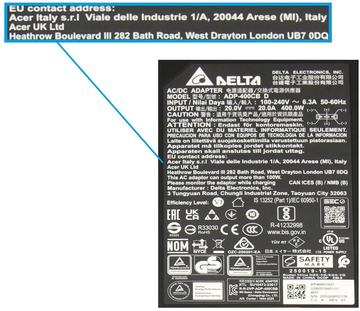 Acer ADP-400CB D oplader 400W - groot