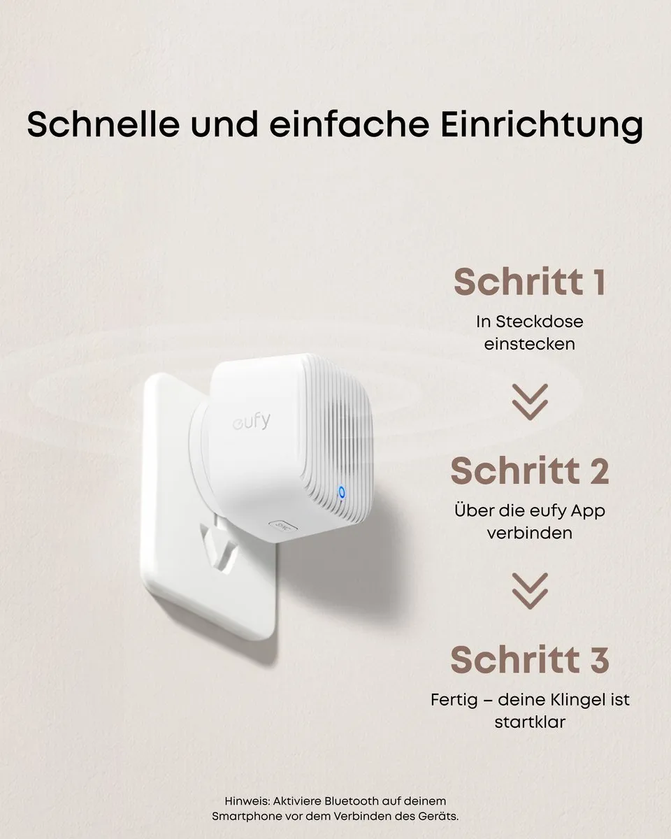 eufy Videodeurbel Chime 2, 10 Ingebouwde Beltonen, 2,4 GHz en 5 GHz Dual-band Wifi, Makkelijk te Installeren, Automatisch Koppelen via Bluetooth, Volume Instelbaar tot 80 dB