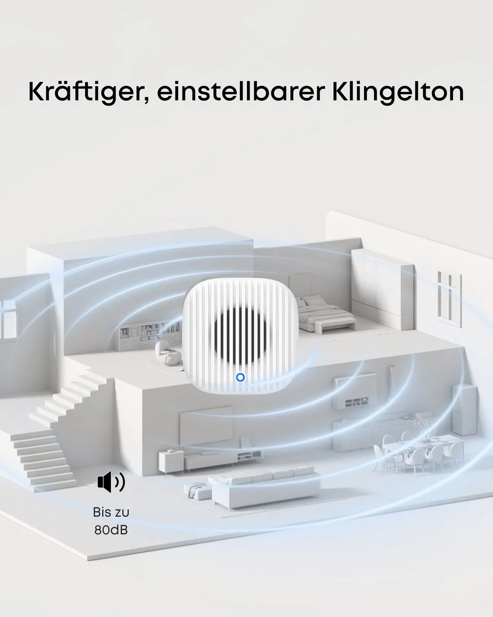 eufy Videodeurbel Chime 2, 10 Ingebouwde Beltonen, 2,4 GHz en 5 GHz Dual-band Wifi, Makkelijk te Installeren, Automatisch Koppelen via Bluetooth, Volume Instelbaar tot 80 dB