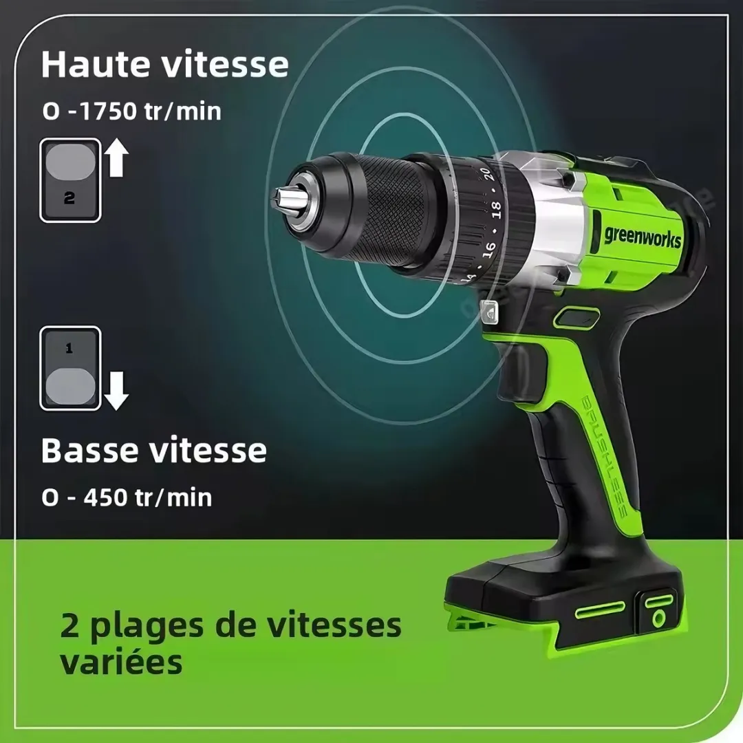 Greenworks Accuboormachine DDG402 24V - 60 Nm - 2x 4Ah - Incl. lader