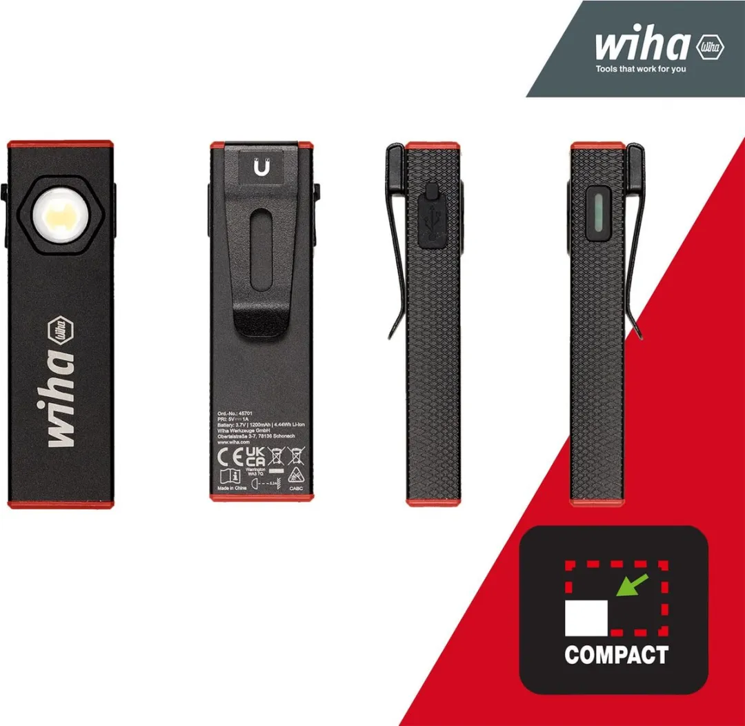 Wiha SB490PL01 Handlamp 800 lm - Zwart/Rood