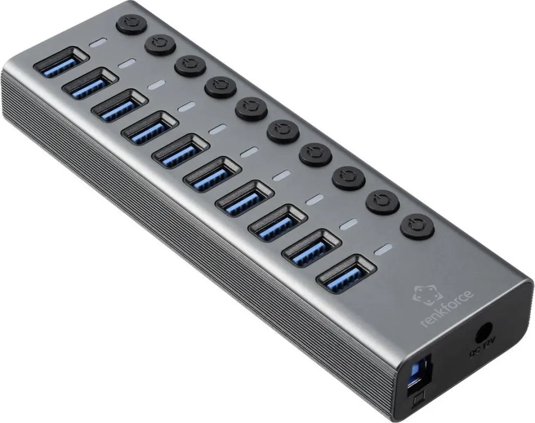 Renkforce RF-6027504 USB-Hub 10 Poorten USB 3.1 Gen2 - Zilver-zwart