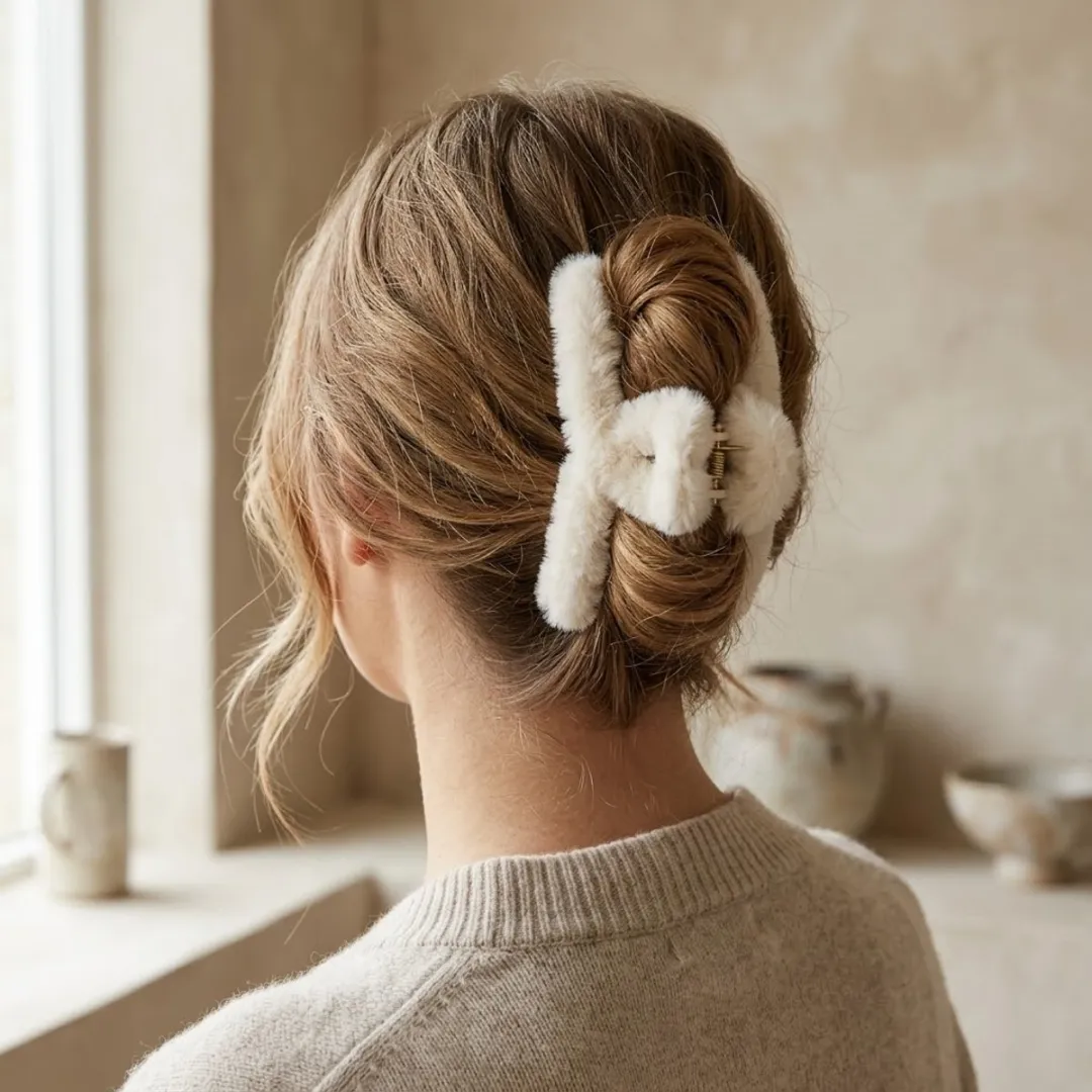 NuveX Pluizige Haarclips - 2 Stuks Wit/Zwart