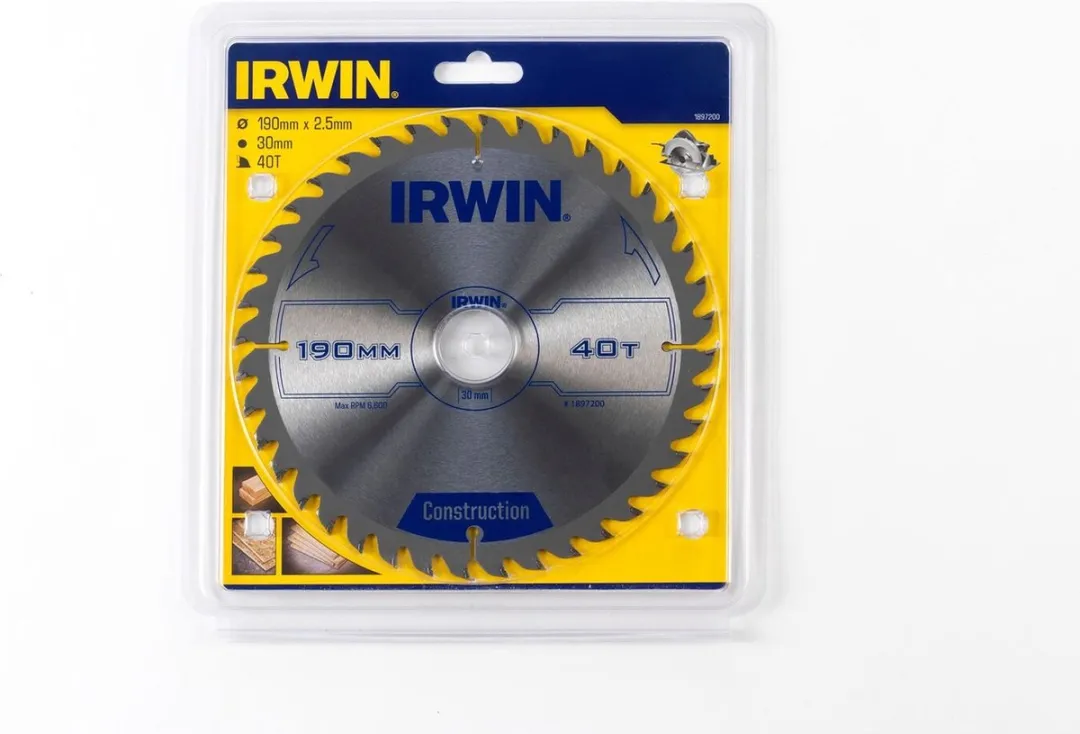 Irwin Construction 1897200 Cirkelzaagblad Hout - Ø190mm 40T