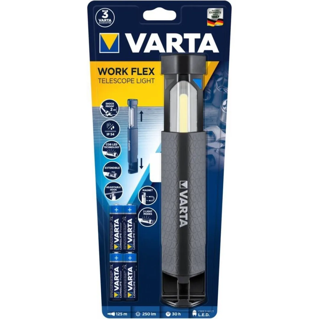 Varta Work Flex Telescooplamp 250lm - Grijs/Zwart